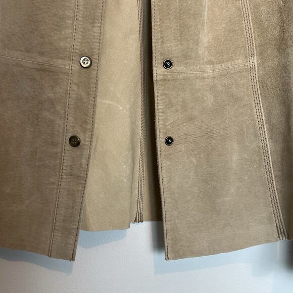 Vintage Bernardo tan 100% genuine suede leather jacket snap button sz 6 western - Picture 11 of 11